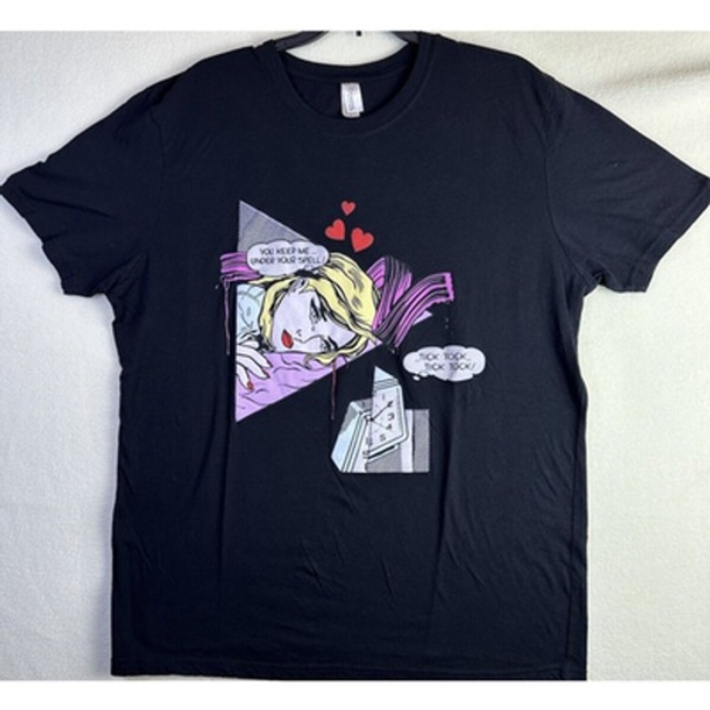 Pimatee Mens XL Black Pop Art Graphic Tee Crying Woman Comic Book T-Shirt